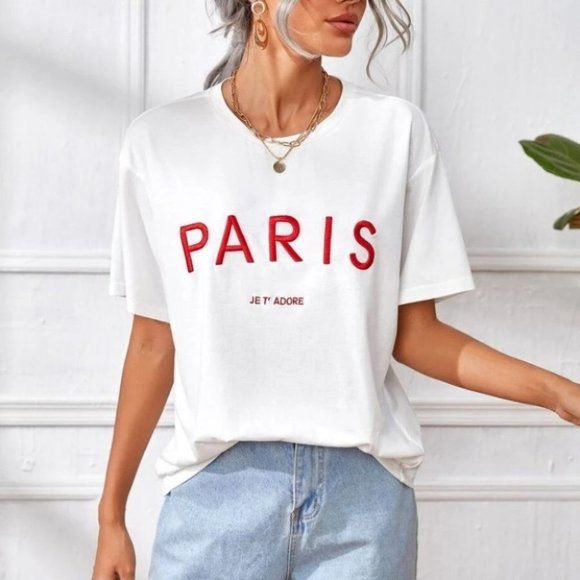 . Tops - Embroidered PARIS Tee Casual contemporary minimalist
